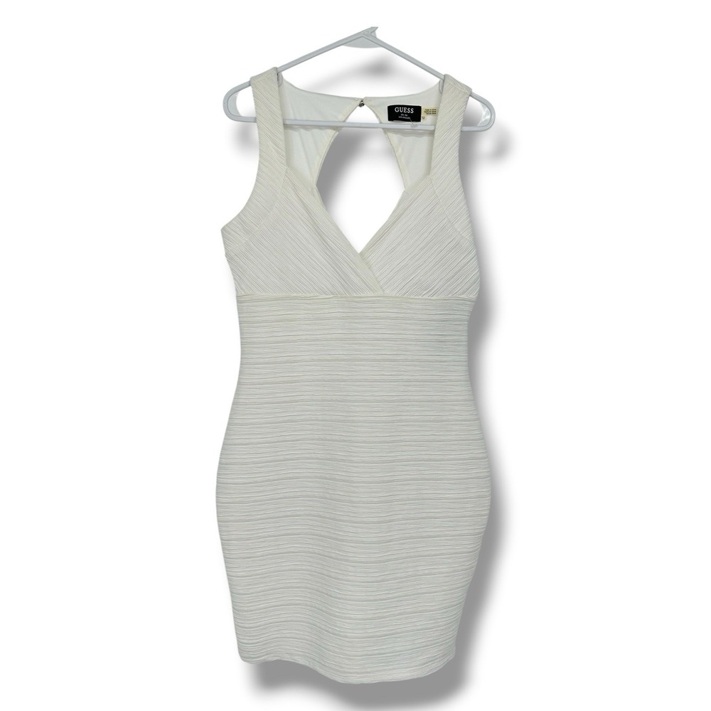 GUESS Suri Ivory Textured Bodycon Sheath Dress Quiet Luxury Old Money Sz 12 NWT